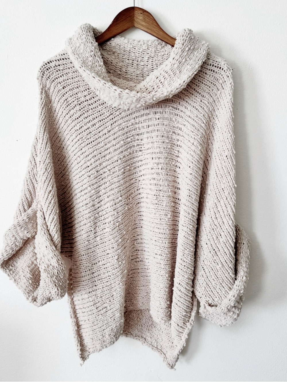 POL Cream Open-Knit Cowl Neck Sweater small